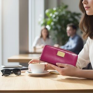 Michael Kors Fuchsia Leather Wallet with Gold finishings. Gently used